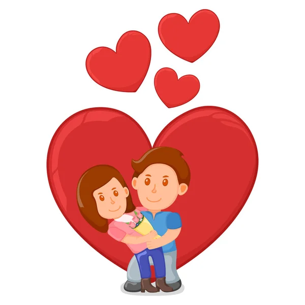 Lovely Romantic Couple Standing Hug Gift Present Spring Valentine Day — Stock Vector