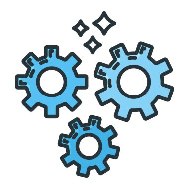 Dişli pinyon mekanizması simgesi, konsept mühendisliği nesne hattı düz vektör çizim sanatı, beyaz üzerine izole.