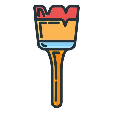 Boya yenileme evi ikonu alet takımı için fırça silindiri, konsept fırça onarım, düz vektör çizgisi çizimi, beyaza izole edilmiş. Çalışan alet nesnesi.