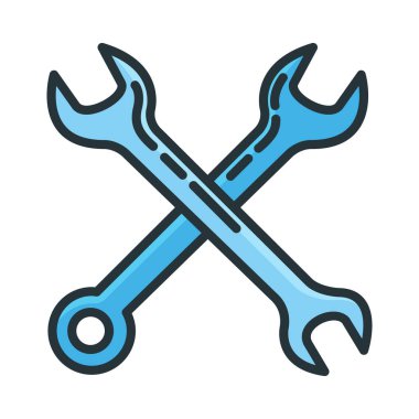 Kavram anahtarı yapı aracı simgesi, anahtar takımı profesyonel araç gereç düz çizgi vektör çizimi, beyaz üzerinde izole. Tadilat işleri, tesisat aletleri..