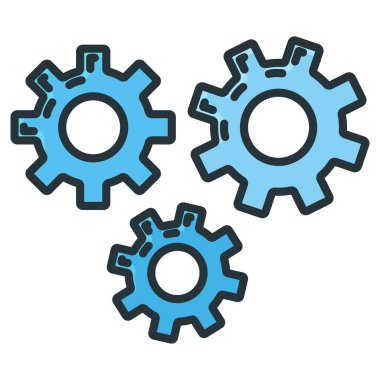 Dişli pinyon mekanizması simgesi, konsept mühendisliği nesne hattı düz vektör çizim sanatı, beyaz üzerine izole.