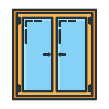 Pencere açıklığı ev simgesi, ev yenileme konsepti düz vektör çizimi, beyaza izole edilmiş. Ön dekorasyon kaplaması tasarla.