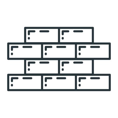 Tuğla duvar yapı tasarım ikonu, beyaz üzerine izole edilmiş düz çizgili çizgili çizim çizgisi çizimi. Ev eskrim gelişimi.