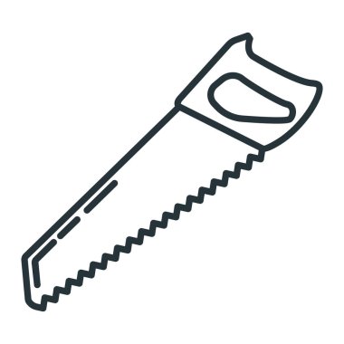 El testeresi tamir aleti ikonu, konsept demir testeresi ev yenileme seti düz vektör çizimi, beyaza izole edilmiş. Nesne eli çalışkan aygıt.