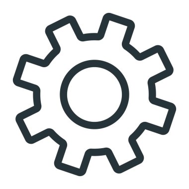 Dişli pinyon mekanizması simgesi, konsept mühendisliği nesne hattı düz vektör çizim sanatı, beyaz üzerine izole.