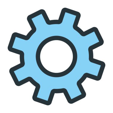 Dişli pinyon mekanizması simgesi, konsept mühendisliği nesne hattı düz vektör çizim sanatı, beyaz üzerine izole.