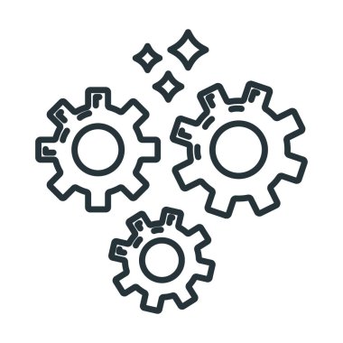 Dişli pinyon mekanizması simgesi, konsept mühendisliği nesne hattı düz vektör çizim sanatı, beyaz üzerine izole.