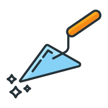 Konsept spatula yapı aracı simgesi, mala takımı profesyonel enstrüman düz çizgi vektör çizimi, beyaz üzerinde izole. Tadilat işleri, inşaat aletleri..