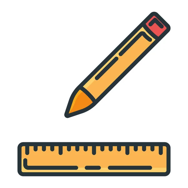 Concept Pencil Wooden Ruler Icon Writing Pen Measuring Utensils Stuff — Stock Vector