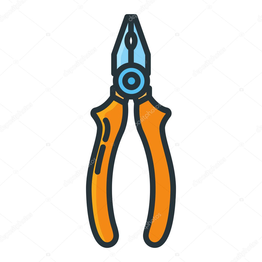 Concept pair of pliers construction tool icon, combination pliers toolkit professional instrument flat line vector illustration, isolated on white. Renovation house stuff, builder device.