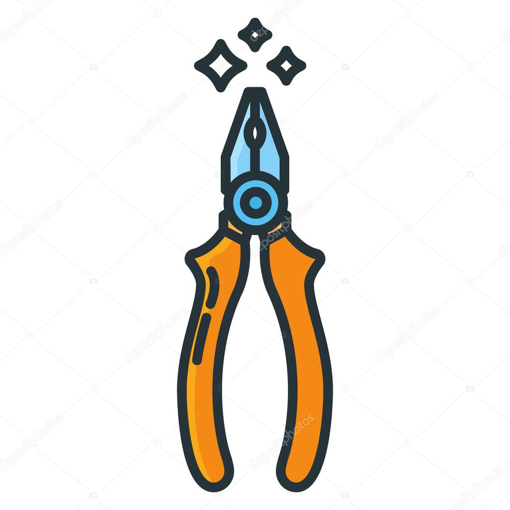 Concept pair of pliers construction tool icon, combination pliers toolkit professional instrument flat line vector illustration, isolated on white. Renovation house stuff, builder device.