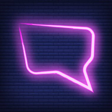 Konsept neon boş simge ve etiket, renkli ifade vektör illüstrasyonu, izole edilmiş koyu tuğla işi arka plan. Not için şablon, ileti, yorum.