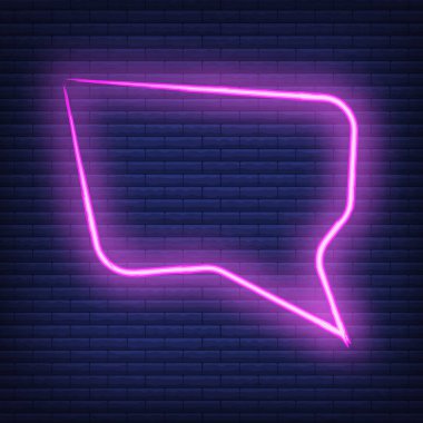 Konsept neon boş simge ve etiket, renkli ifade vektör illüstrasyonu, izole edilmiş koyu tuğla işi arka plan. Not için şablon, ileti, yorum.