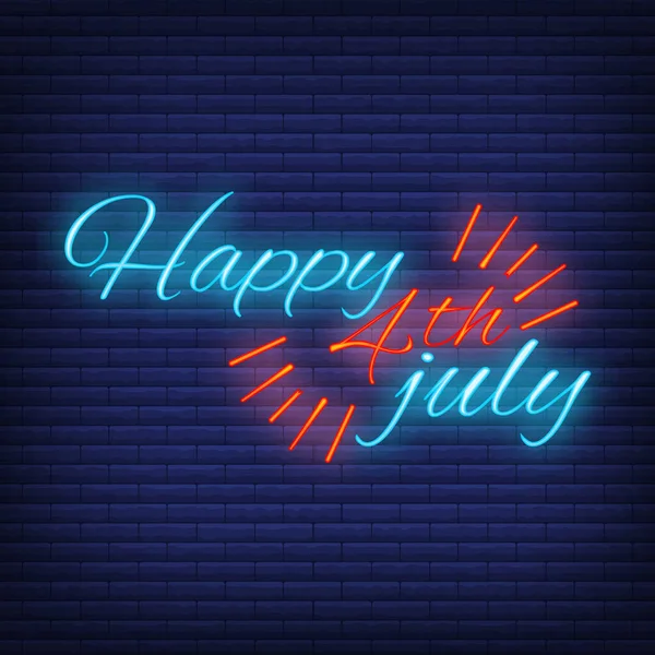 Happy Celebrate Greeting Card Juli Concept Glow Neon Style Font - Stok Vektor