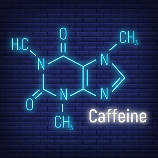 Caffeine Glow Neon Style Concept Chemical Formula Icon Label Text — Stock Vector