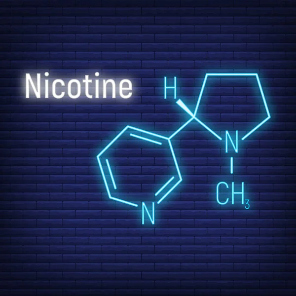 Nikotin konsepti parlak neon tarzı kimyasal formül ikonu etiketi, yazı tipi vektör çizimi, duvarda izole edilmiş. Periyodik element tablosu, bağımlılık yapıcı uyuşturucu.