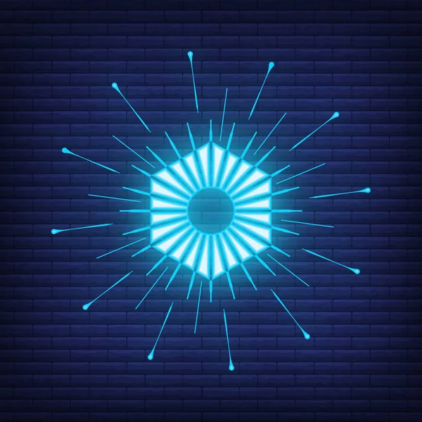 Retro Ontwerp Licht Sunburst Neon Stijl Gloeien Geometrische Vorm Vintage — Stockvector