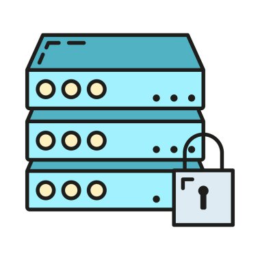 Uzaktan bilgisayar sunucusu veri takas simgesi veritabanı depolama, teknoloji bilgi anahatları düz vektör çizimi, beyaz üzerinde izole. Web aracı güvenlik yedekleme bilgisini kavra.