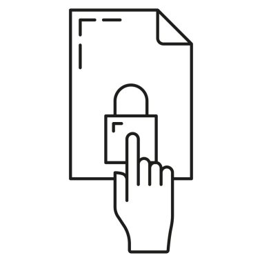 Veri bilgisayar klasörü koruması, küresel internet teknolojisi ikonu, uzaktan bilgi sunucusu güvenlik taslağı düz vektör çizimi, beyaz üzerine izole edilmiş. Konsept kalkan veri alımı, nokta el.