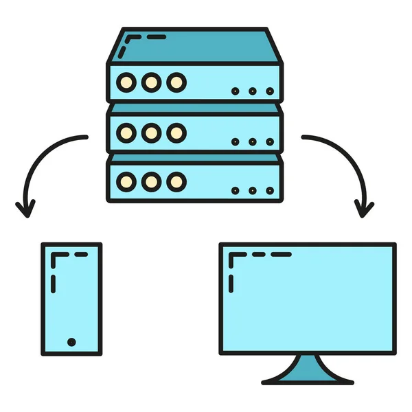 Externe Computer Server Gegevensuitwisseling Cloud Icoon Beschermen Database Opslag Technologie — Stockvector