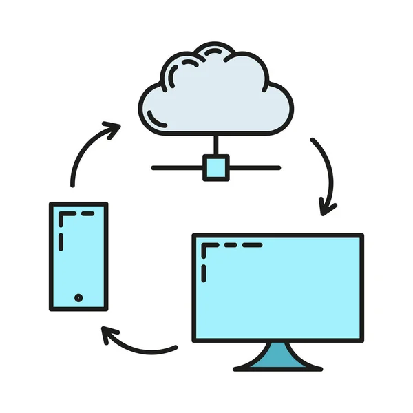 Datenaustausch Cloud Symbol Schützen Remote Informationsspeicher Datenbank Computer Technologie Informationen — Stockvektor