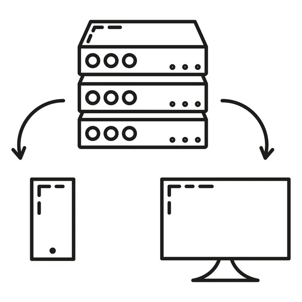 リモートコンピュータサーバーデータ交換クラウドアイコンは 白に隔離されたデータベースストレージ 技術情報のアウトラインフラットベクトルイラストを保護します コンセプトWebツールセキュリティバックアップ情報 — ストックベクタ