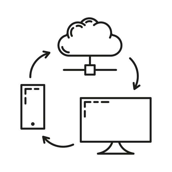 Datenaustausch Cloud Symbol Schützen Remote Informationsspeicher Datenbank Computer Technologie Informationen — Stockvektor