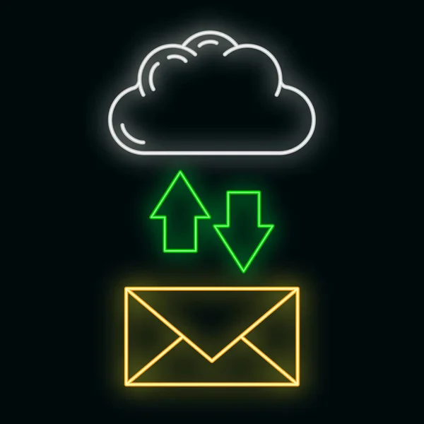 Datenaustausch Wolke Symbol Leuchten Neon Stil Fernspeicherung Von Informationen Datenbank — Stockvektor