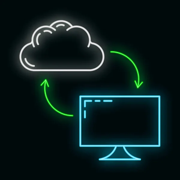 Výměna Dat Cloud Icon Glow Neon Style Remote Info Storage — Stockový vektor