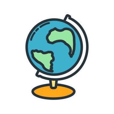 Dünya ikonu, eğitim kurumu süreci, okul renklerine dönüş beyazı izole edilmiş düz vektör çizimi. Malzeme sembolü kavramı, devlet üniversitesi.