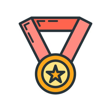 Birincilik madalyası alan yıldız ikonu, eğitim kurumu süreci, okula dönüş rengi düz vektör çizimi, beyaza izole edilmiş. Malzeme sembolü kavramı, devlet üniversitesi.