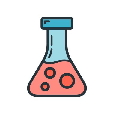 Bilimsel laboratuvar matarası ikonu, eğitim kurumu süreci, okul renklerine dönüş düz vektör çizimi, beyaza izole edilmiş. Malzeme sembolü kavramı, devlet üniversitesi