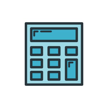 Hesap makinesi simgesi, eğitim kurumu işlem okulu, renkli düz vektör çizimi, beyaza izole edilmiş. Ofis malzemeleri sembolü, okula dönüş konsepti..