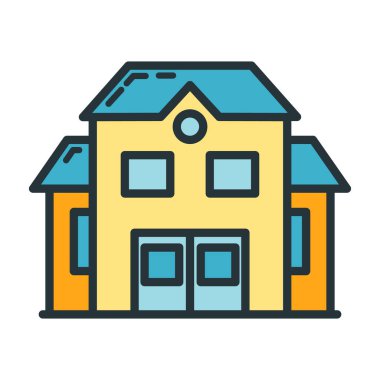 Okul binası ikonu eğitim kurumu süreci, okula dönüş düz vektör çizimi, beyaza izole edilmiş. Malzeme sembolü kavramı, devlet üniversitesi.