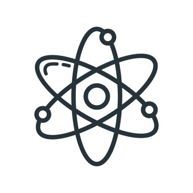 Atom yapı ikonu, eğitim kurumu süreci, okula dönüş düz vektör çizimi, beyaza izole. Malzeme sembolü kavramı, devlet üniversitesi.