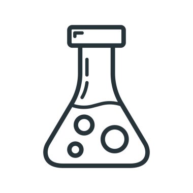 Bilimsel laboratuvar matarası ikonu, eğitim kurumu süreci, okula geri dönüş düz vektör çizimi, beyaza izole edilmiş. Malzeme sembolü kavramı, devlet üniversitesi