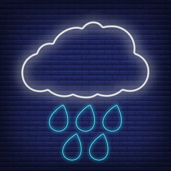 Chmura Ikoną Deszczu Świecący Neon Styl Koncept Warunków Pogodowych Zarys — Wektor stockowy