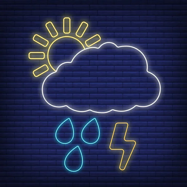 Cloud Lightning Bolt Thunder Rain Icon Glow Neon Style Concept — Stock Vector