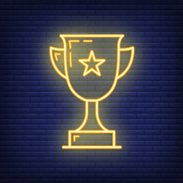 First Place Golden Cup Star Icon Glow Neon Style Educational — Stock Vector