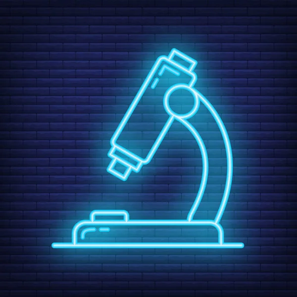 Microscope Icon Glow Neon Style Educational Institution Process Back School — Stock Vector
