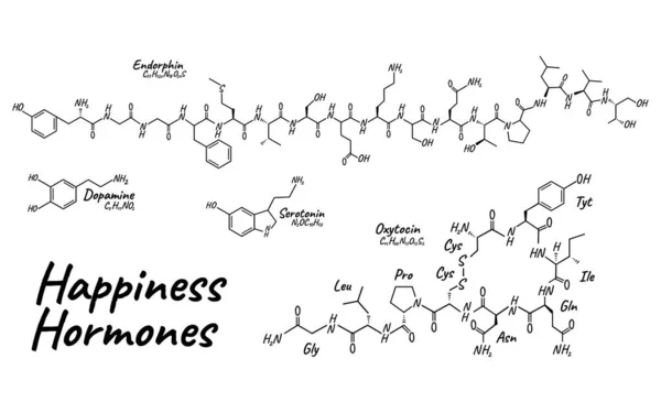 Menselijk Geluk Hormoon Concept Chemische Skelet Formule Pictogram Label Tekst — Stockvector