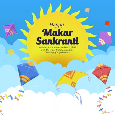 Mutlu Makar Sankranti Festivali Güneş ve Uçurtmalarla Arka plan