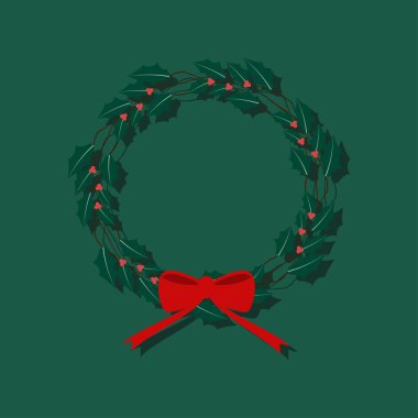 Kırmızı kurdeleli ve yeşil yapraklı bir çelenk.