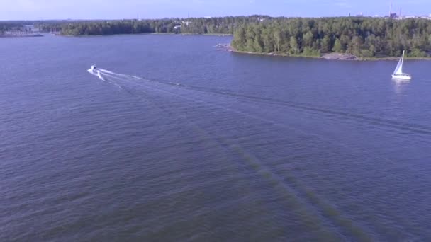 Árvores verdes altas ao lado do mar na costa sul da Finlândia em Helsinki.geology tiro — Vídeo de Stock