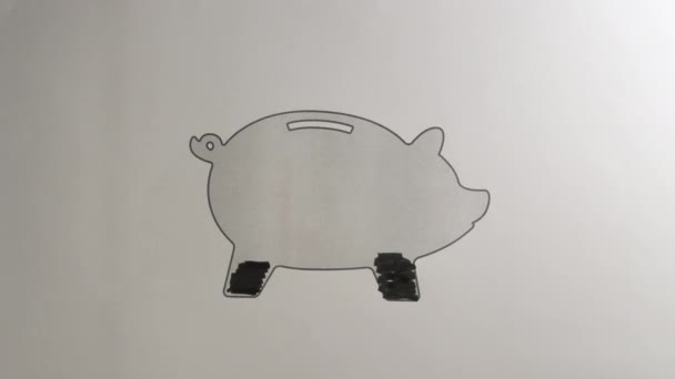 Een snelle kleurstelling van de piggy bank illustratie — Stockvideo