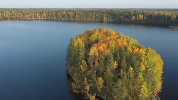 A pequena ilha com as árvores sobre ela no Lago Saimaa em Finland.geology shot.4k — Vídeo de Stock