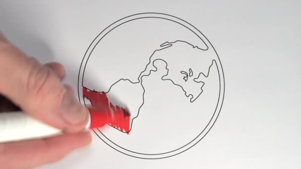 Ο χάρτης της Αμερικής σε ένα animation χρωματισμό χρησιμοποιώντας το κόκκινο στυλό — Αρχείο Βίντεο