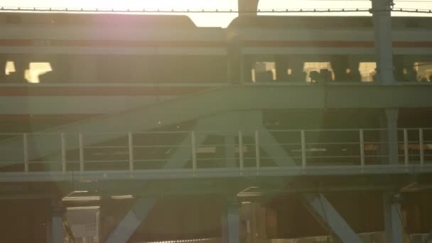 Nauwere blik van de kleine ramen van de trein in Tokyo Japan — Stockvideo
