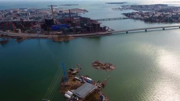 The aerial view of the bay in Helsinki Finland — Stock Video