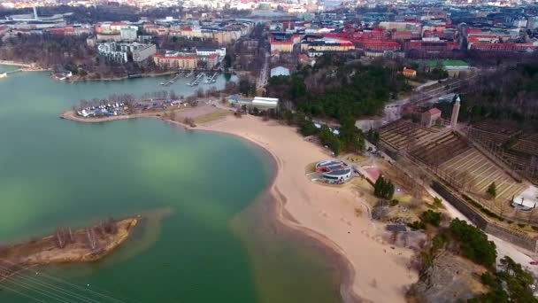 The sea shore in an aerial view in Helsinki Finland — Stock Video